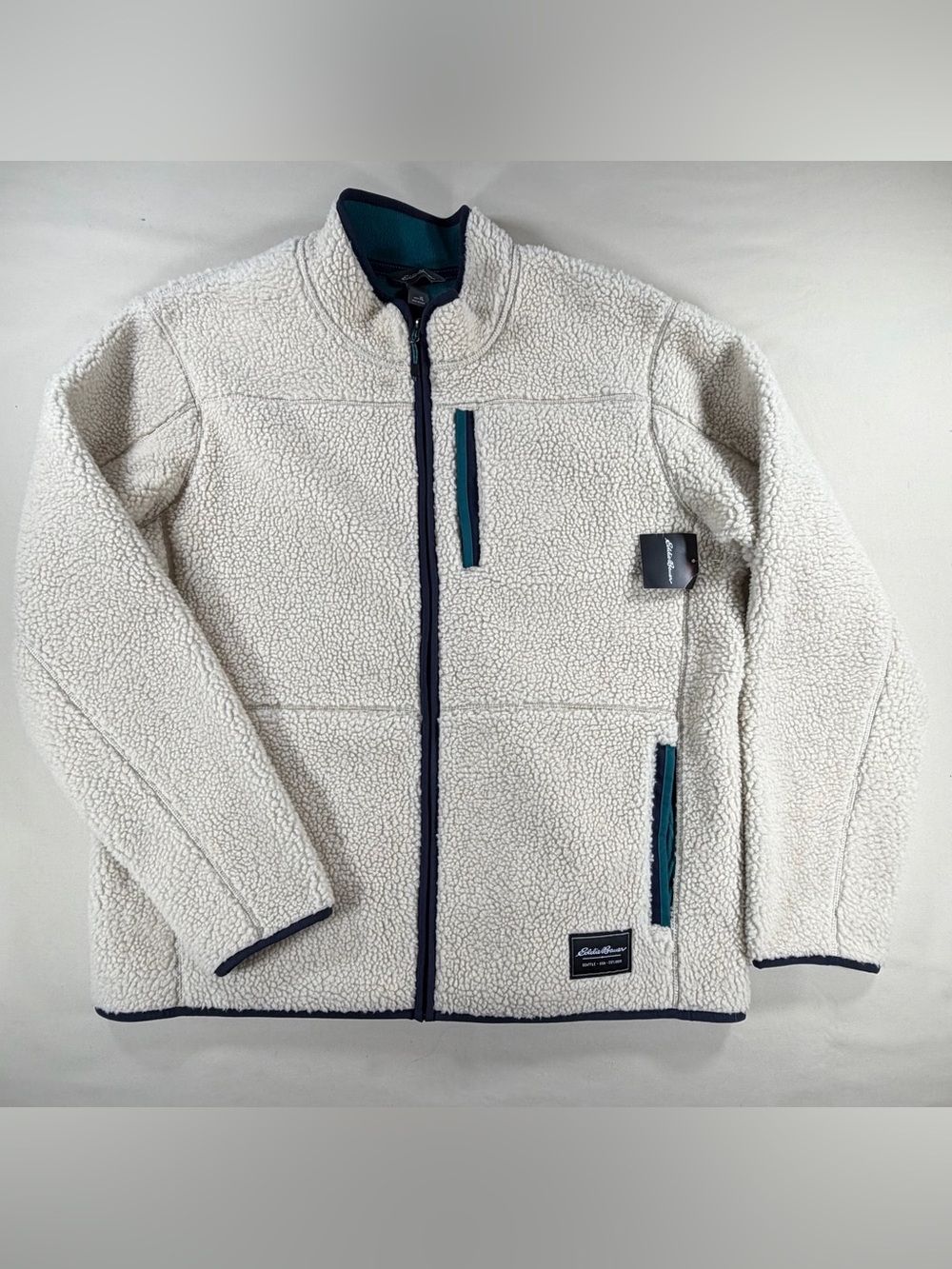 Eddie Bauer Men’s Ivory Sherpa Fleece Jacket sz XL NWT